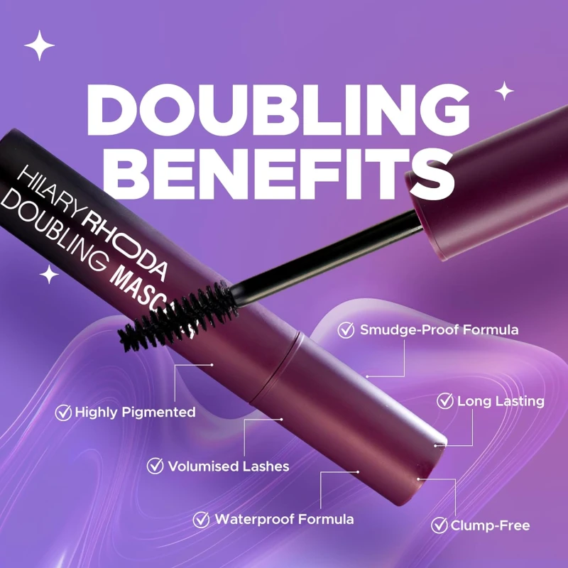 Hilary Rhoda Doubling Mascara | Bold Black Finish | Waterproof & Smudge-Proof | Volumizing & Curl Lift | Clump-Free | Quick Dry | 12ml thumbnail 5